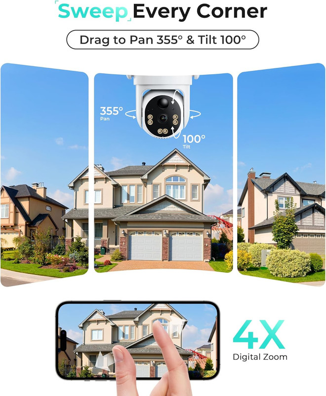 Solar 4G LTE Security Camera, 2K Night Vision, 360° PTZ, 2 Pack gallery