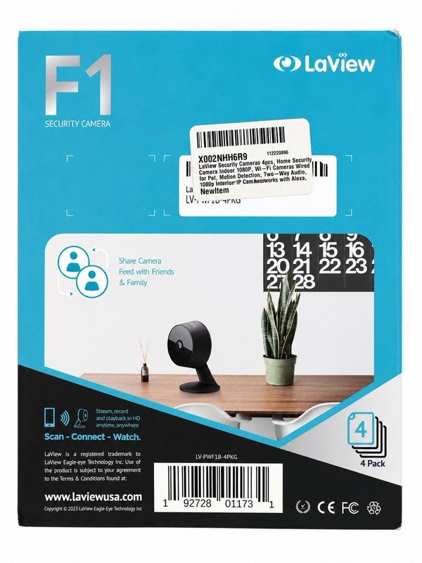 LaView F1 Indoor WiFi Security Camera System 4-Pack Open Box |Brand New Complete gallery