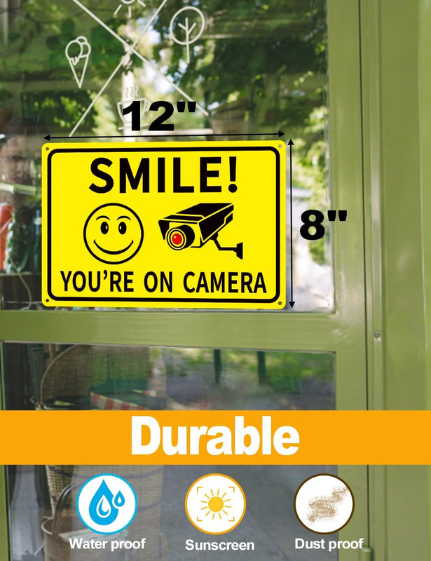 3-Pack Smile You'Re on Camera Signs 8"X12" Rust Free Aluminum Video Surveillance gallery