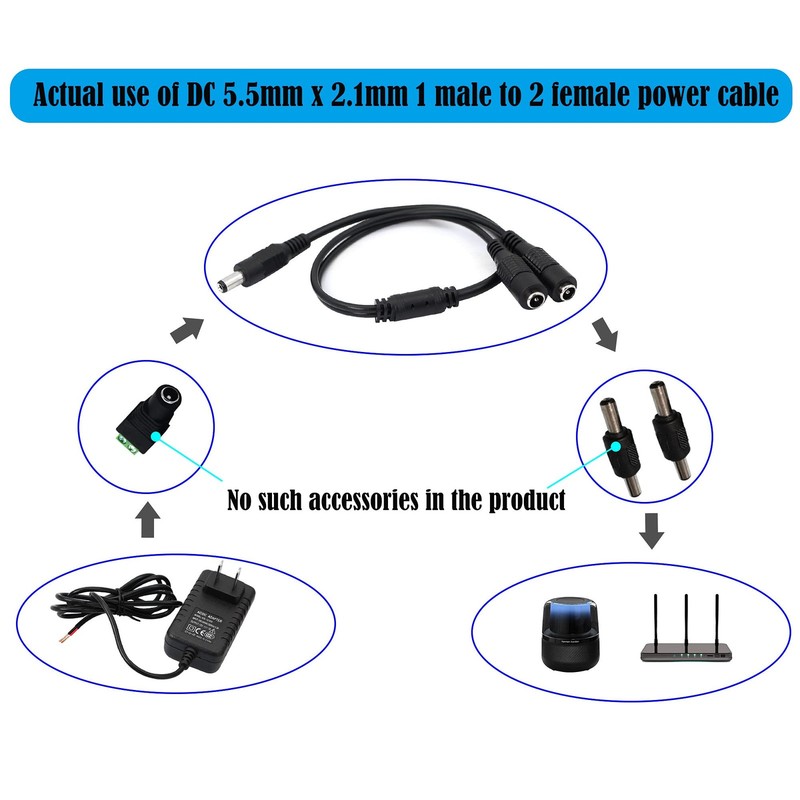 GINTOOYUN DC Y Splitter Cable 1 Male to 2 Female,5.5mm x 2.1mm Power Black gallery