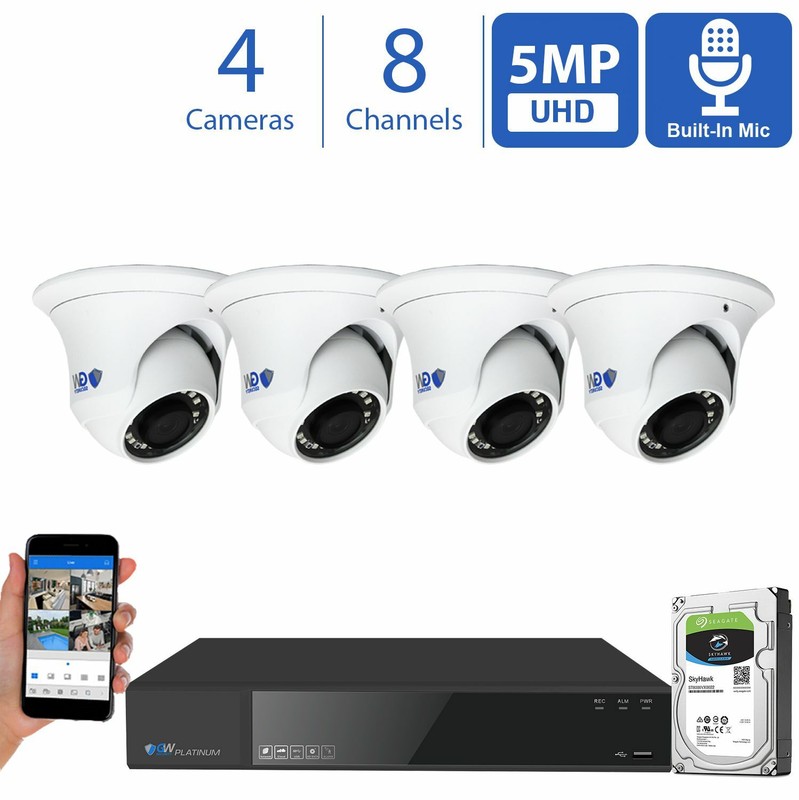 8 Channel NVR 4 5MP H.265+ PoE IP Microphone AI Turret Security Camera System