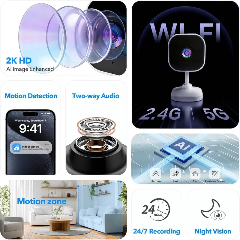 2-Pack 2K HD Home Surveillance Camera with AI Motion Detection & Night Vision gallery
