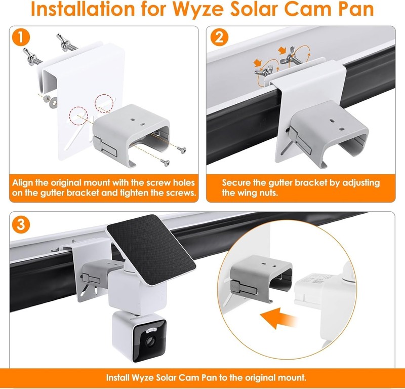 Gutter Mount for WYZE Solar Cam Pan, Rust-Proof No-Drill Outdoor Bracket gallery