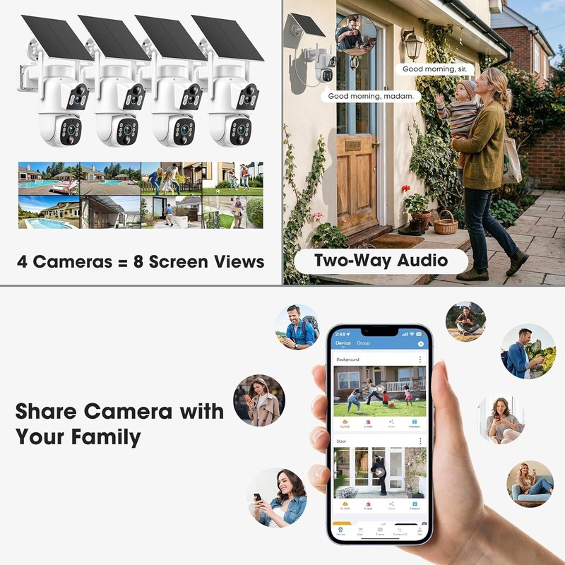 Wireless Security Camera System 10CH 4K NVR Dual Lens Solar Cams No Monthly Fees gallery