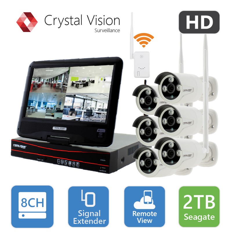 Crystal Vision CVT9608E-3010W 8CH HD Wireless Surveillance System NVR CCTV 2TB