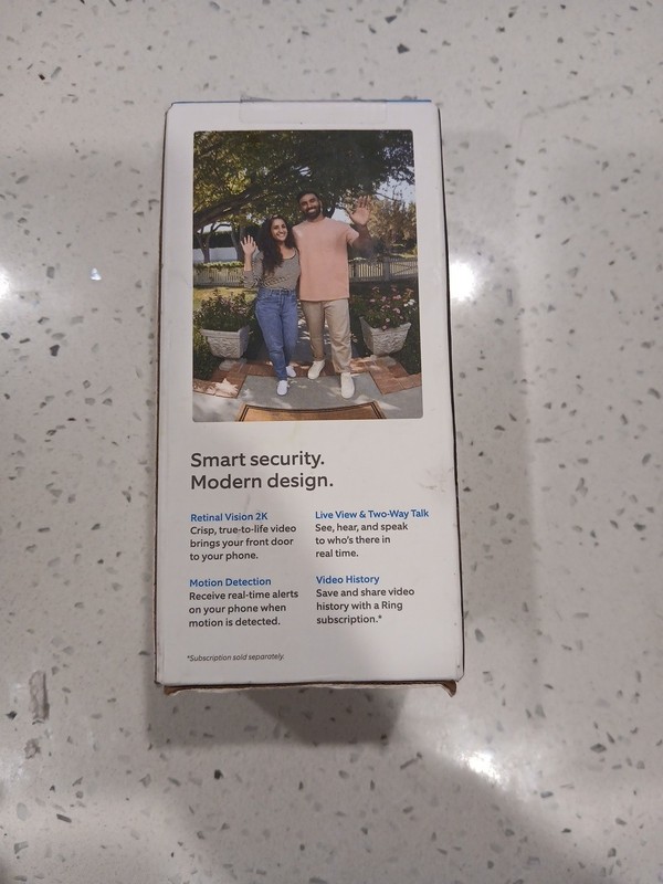 Ring Battery Doorbell newest model Retinal 2K W/ wide-angle video Speckled White gallery