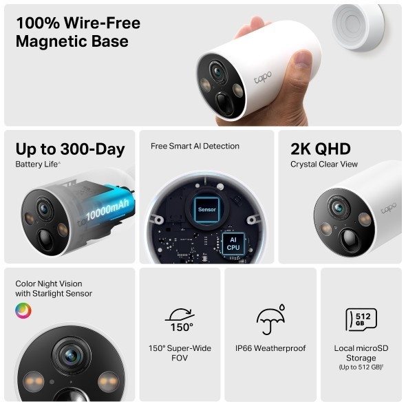 TP-Link - Tapo TC85 2K QHD 4MP Smart Wire-Free Indoor/Outdoor Security Camera gallery