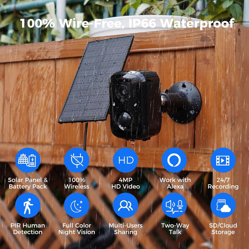 Security Cameras Wireless Outdoor, 4Pcs Solar Powered 3K 4MP Surveillance Wifi C gallery