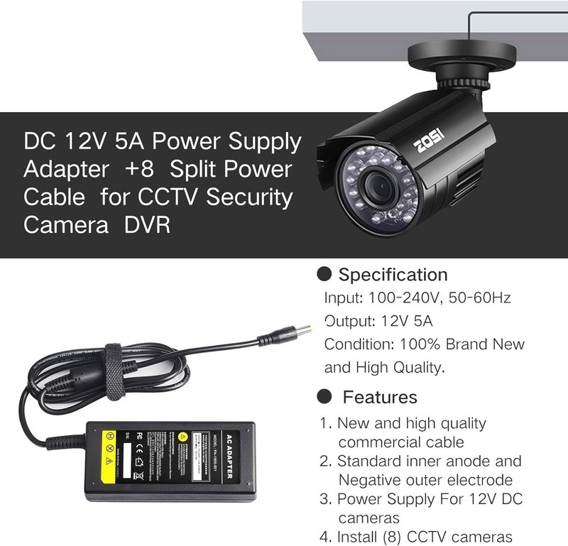 12V 5A Security Camera Power Adapter w/ 8-Way Splitter gallery