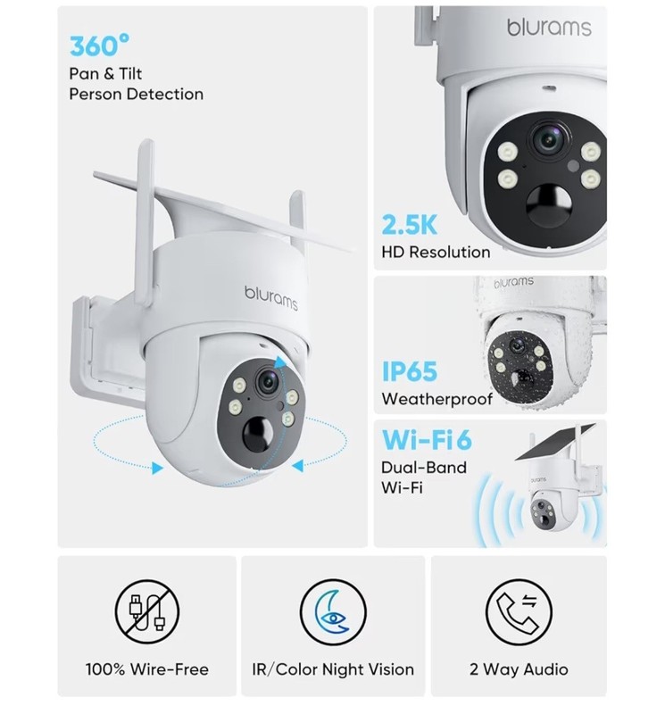 2 Pack Solar Security Camera Wireless Outdoor WiFi 4MP PTZ Night Vision... gallery