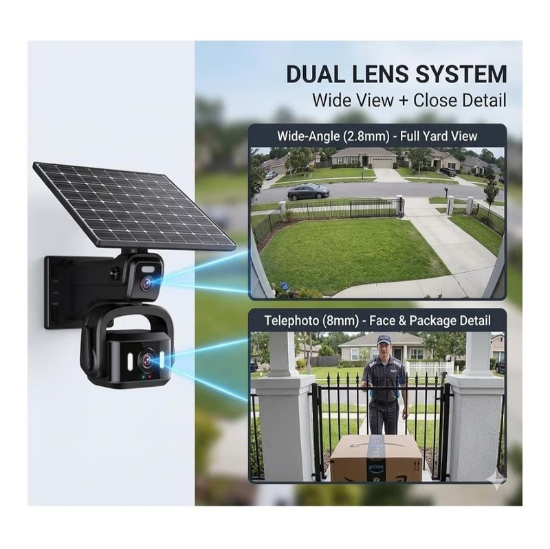 4G LTE Solar Security Camera Outdoor, Dual Lens 4K 8MP Wireless Camera with Dual gallery