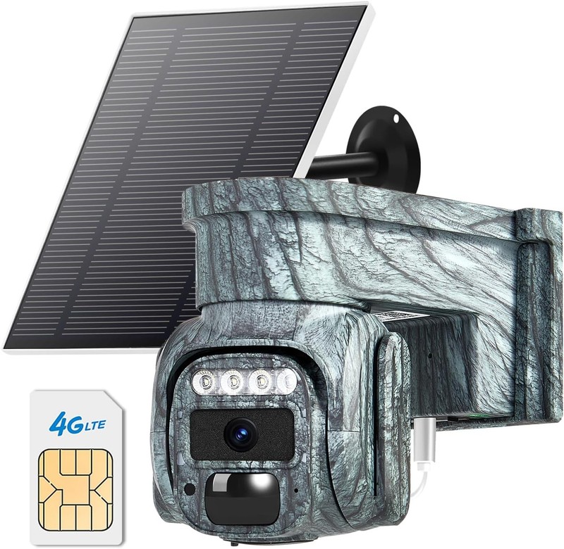 4G LTE Cellular Solar Powered Security Camera Wireless Outdoor, No Camouflage