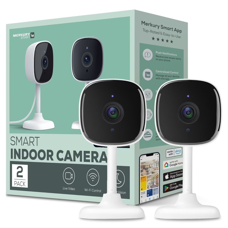 Smart Indoor Camera 1080p Wi-Fi Security Cam Night Vision 2-Pack Home Monitoring gallery