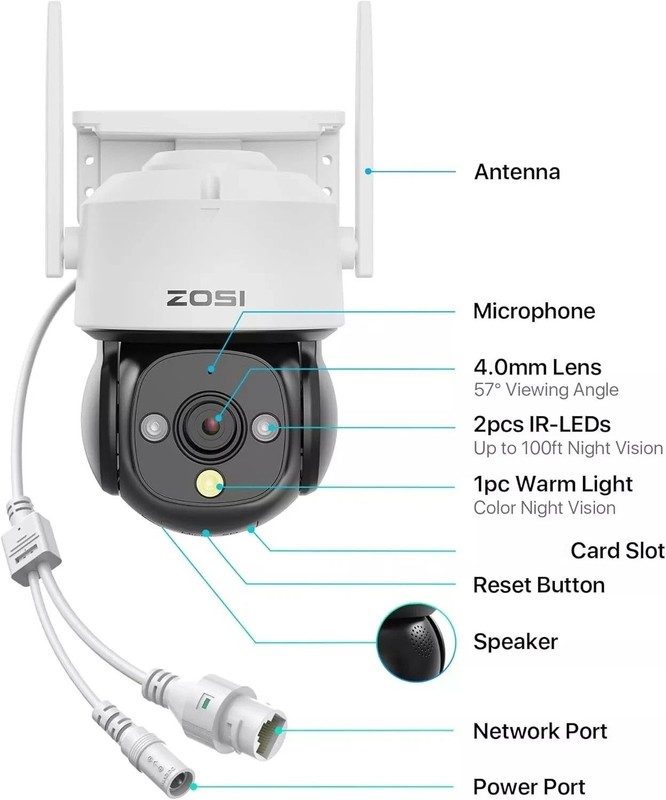 ZOSI WiFi Pan/Tilt Security IP Camera Outdoor 2-Way Audio Plug-in AI detects gallery