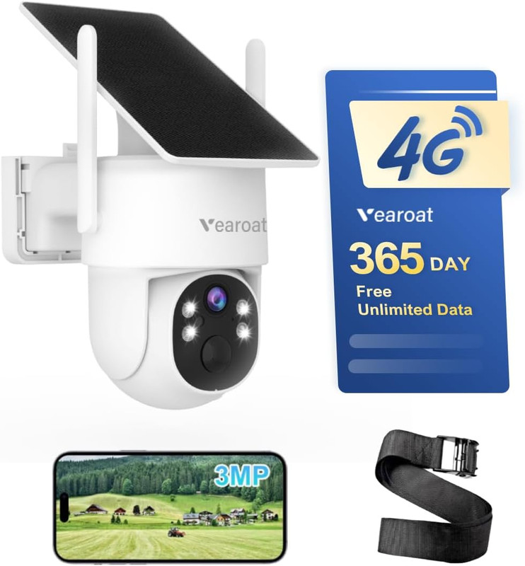4G LTE Solar Security Camera Outdoor, 2K PTZ with 365 Days Unlimited Data | 360° gallery