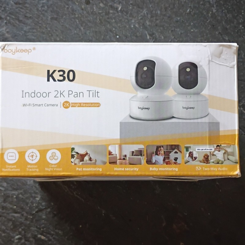 boykeep K30 2K Indoor Pan/Tilt Wi‑Fi Cameras 2‑Pack White, 2‑Way Audio