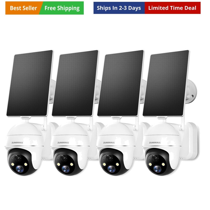 2K Solar Security Cameras, 360° View Outdoor Camera Wireless Solar Powered, 2…