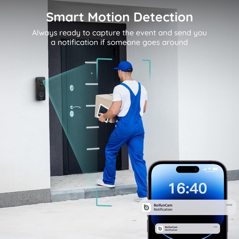 Video Doorbell Camera 180° 2K HD AI Human Detection HDR Night Vision Battery gallery