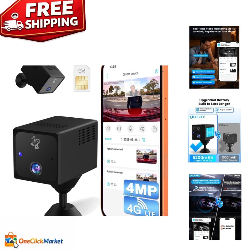 Battery-Powered 4MP Security Camera: Wide-Angle 160°, No WiFi, Remote Monitoring