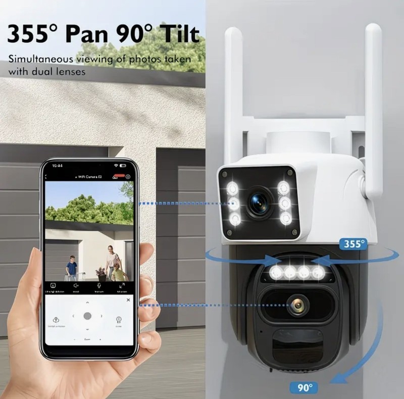 10x Zoom Dual Lens Solar Security Camera Outdoor, 360 Degrees, Wireless