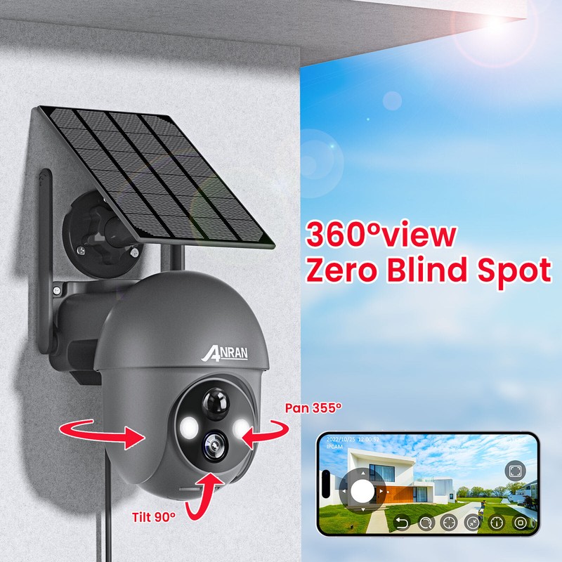 ANRAN Security Camera 3MP Solar Battery 360° PTZ Wireless Wifi CCTV Outdoor gallery