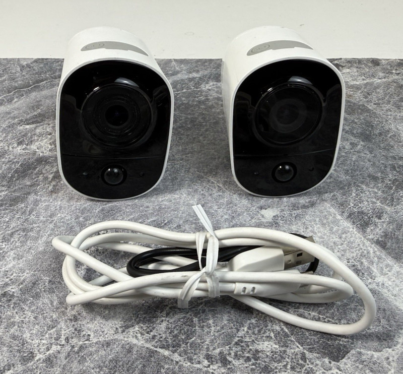 LOT OF 2 Toucan Wireless 1080p Indoor / Outdoor Camera – White TWC200WU w/ Cords
