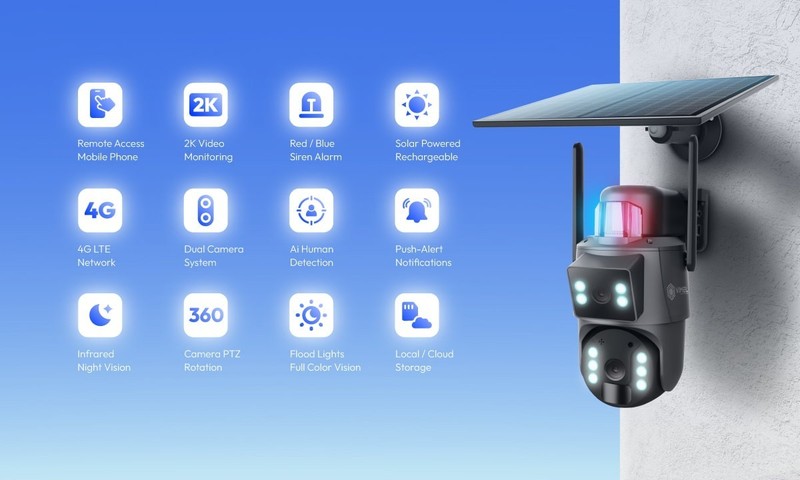 Surveillance Camera 4G Solar 2K Auto Tracking PTZ Dual Lens 360 Outdoor 128GB gallery