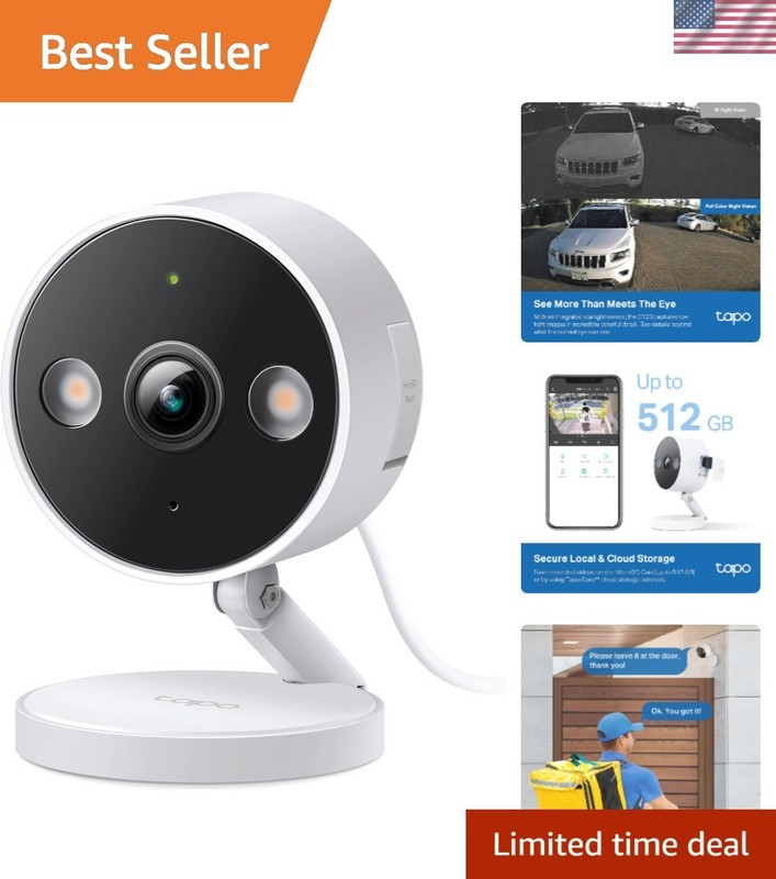 Compact 2K QHD Security Camera with Color Night Vision & Local Storage Options