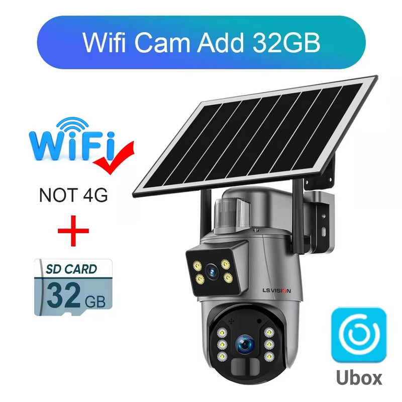 LS VISION Ubox 8MP 4G SIM Solar Camera Wireless Wifi Outdoor Dual Screen 4K Huma gallery