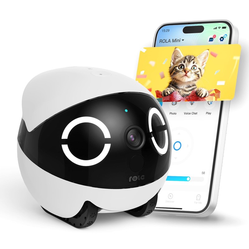 ROLA Mini FamilyBot 2K Pet Camera Robot: Movable Indoor Camera Battery-Powere…