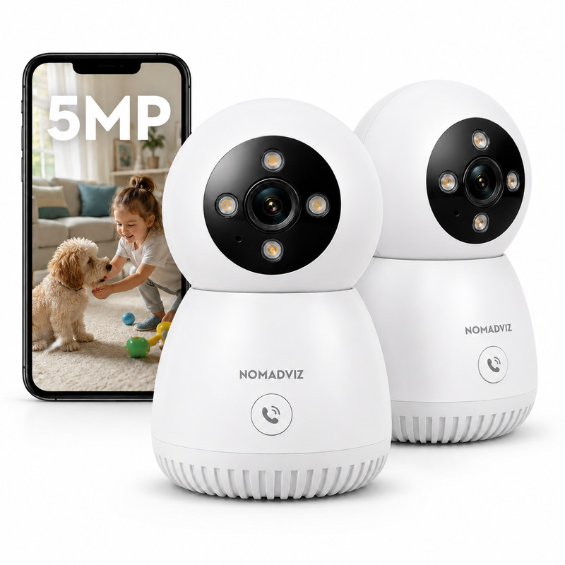 NomadVIZ E2 Pro 5MP Indoor Pan-Tilt Security Camera with One-Touch Call