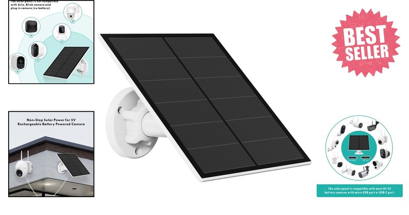 Waterproof Solar Panel for Security Cameras - 9.8ft Cable & USB-C Connector gallery
