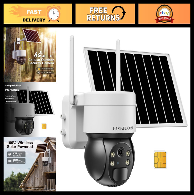 4G LTE Wireless Security Camera, No Internet/WiFi Needed, Solar, 2K HD, 360 PTZ,