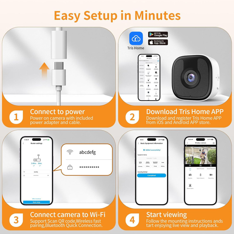 3MP 2K Window Camera, 2.4Ghz & 5Ghz Wifi Indoor Outdoor Camera for Home Security gallery