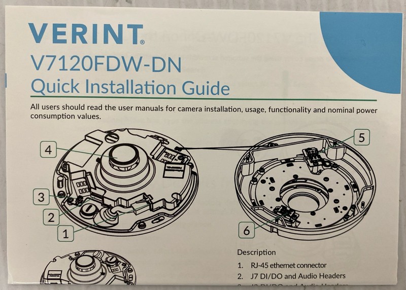 Verint V7120FDW-DN 360-deg IP virtual PTZ camera, 12mp, built in IRs, white gallery