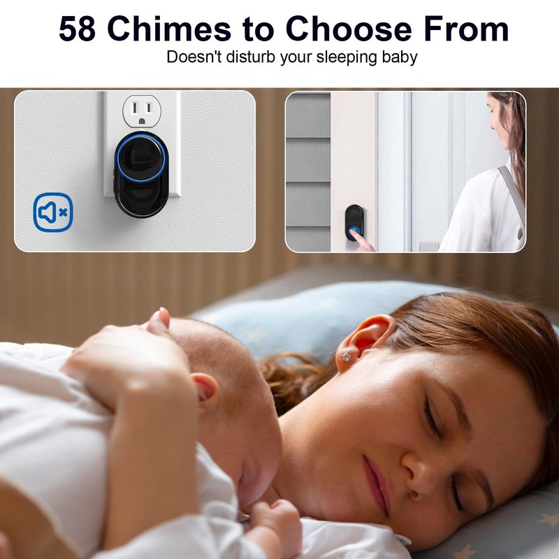 Wireless Doorbell, PHYSEN Doorbell 2 Receivers + 3 Buttons, Black gallery