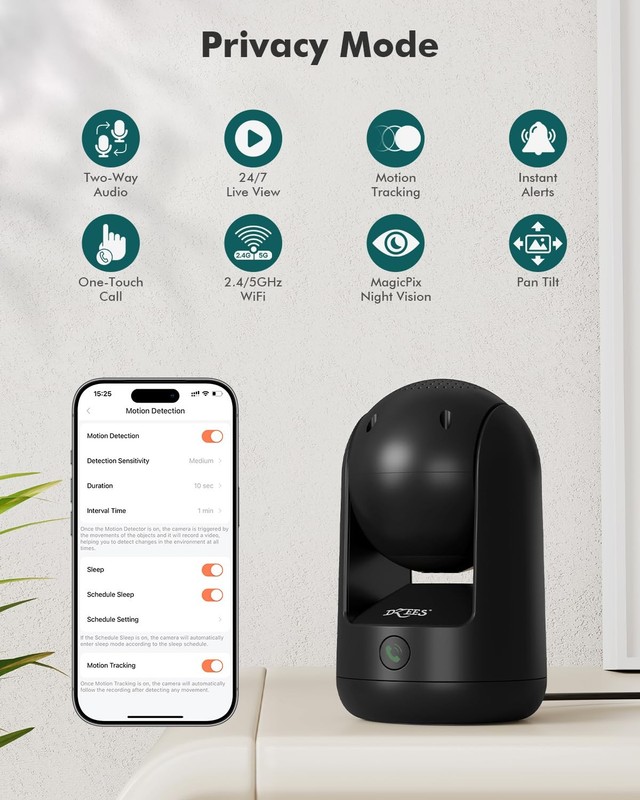 Dzees 2K Indoor Security Cameras, 360° WiFi Pet Camera, 4-Pack | Phone app, 5... gallery