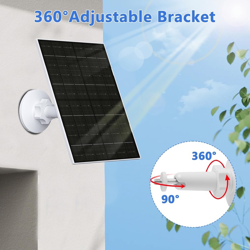 7W Solar Panel for Security Cameras, USB-C Adapter, 7.2FT Cable, IP65 Waterproof gallery