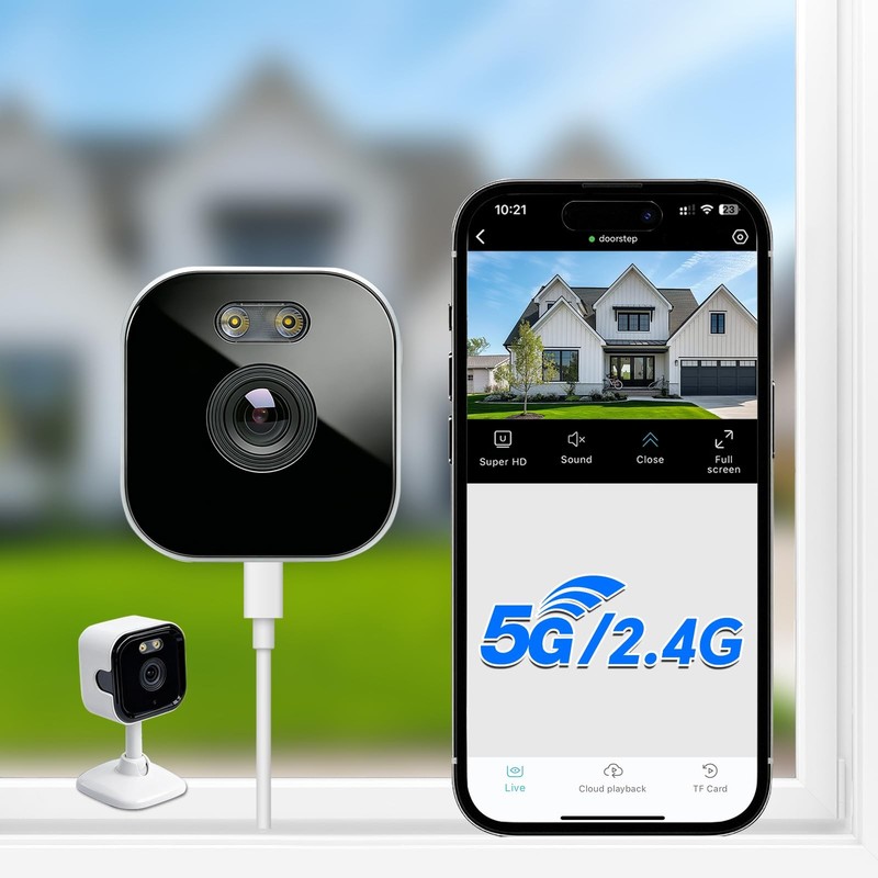 3MP 2K Window Camera, 2.4GHz & 5GHz WiFi Indoor Cameras for 1 Pack, White