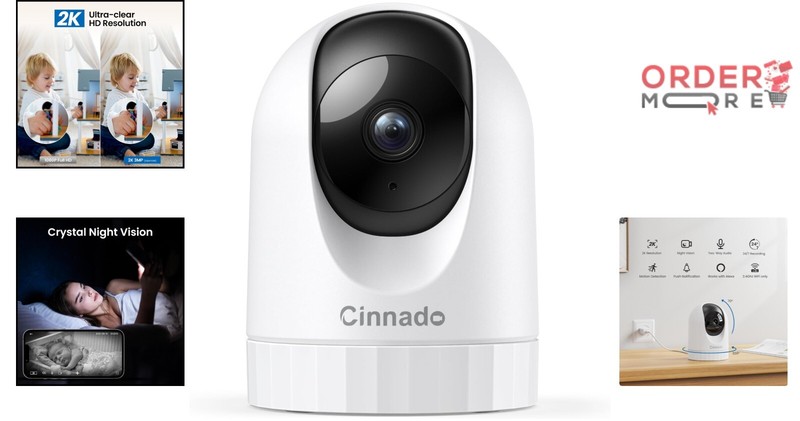 Indoor Security Camera 2K 360° WiFi, Night Vision, Pet/Baby Monitoring gallery