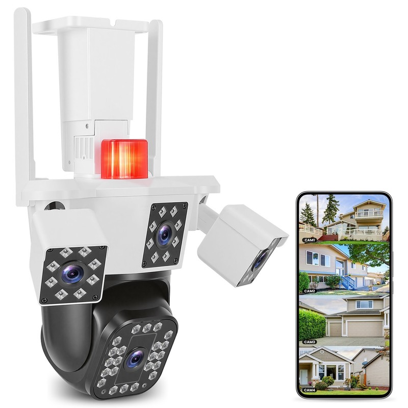 1080P HD 4-Lens Security Camera WiFi Pan & Tilt Camera w/Night Vision 360° View