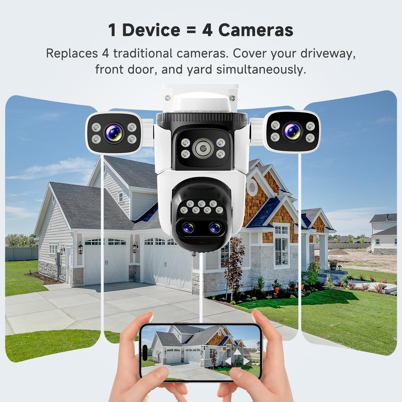 4-Lens Security Cameras Wireless Outdoor, 4-in-1 Multi-View 2K 360° PTZ Plug-... gallery