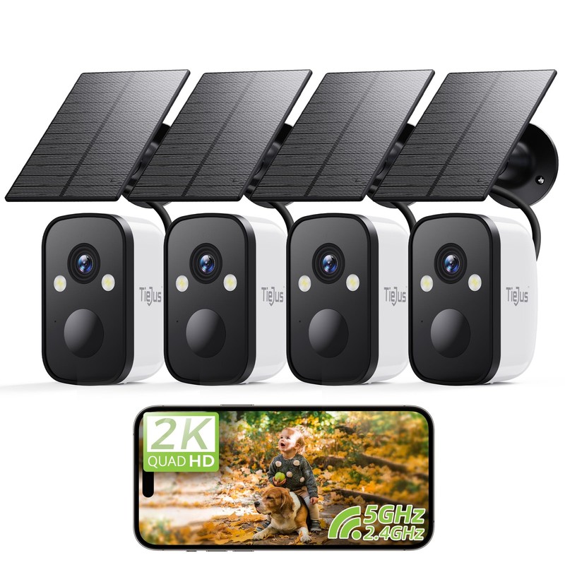 2K 5G Security Cameras Wireless Outdoor, 4-Pack Solar-Powered Camera for Home…