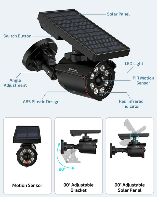Solar Powered Fake Security Camera Outdoor with Motion Sensor Floodlight, Dummy gallery