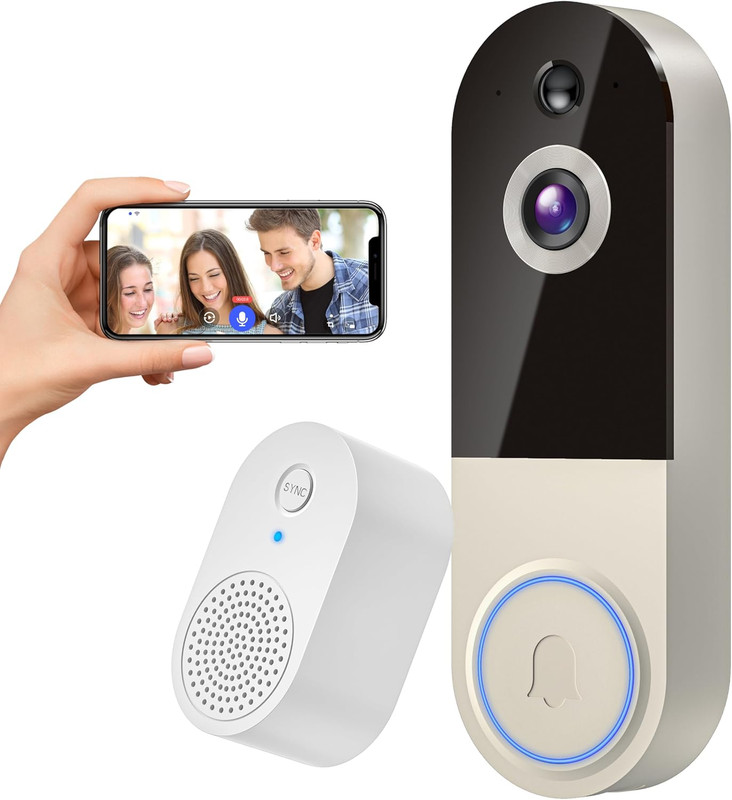 1080P Wireless Doorbell Camera with Receiver, AI Human Detection, 2-Way Audio, N gallery
