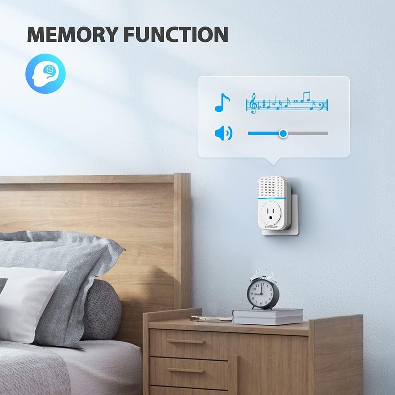 TECKNET Wireless Doorbell, Self-Powered 2 Receivers + 1 Button, White gallery