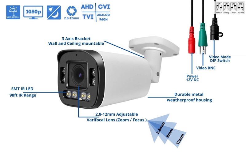 1080P Outdoor CCTV Night Vision Security Camera Manual Zoom AHD TVI CVI Analog gallery