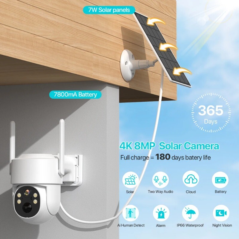 Solar PTZ Camera 4K 8MP Outdoor WiFi Wireless Solar Panel CCTV Security Cameras gallery