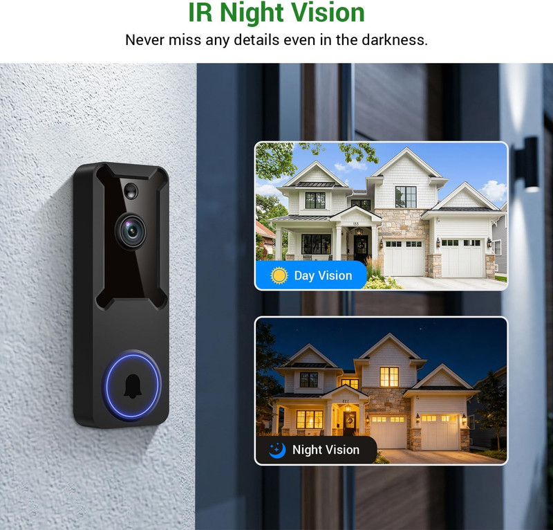 1080P Wireless Wi-Fi Video Doorbell Camera, Dome Home Security, Night Vision, Tw gallery
