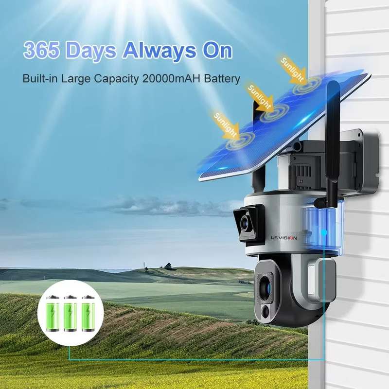 20X Zoom 4K 4G SIM Solar Camera Outdoor Wifi Surveillance Cameras 8MP Dual Scree gallery